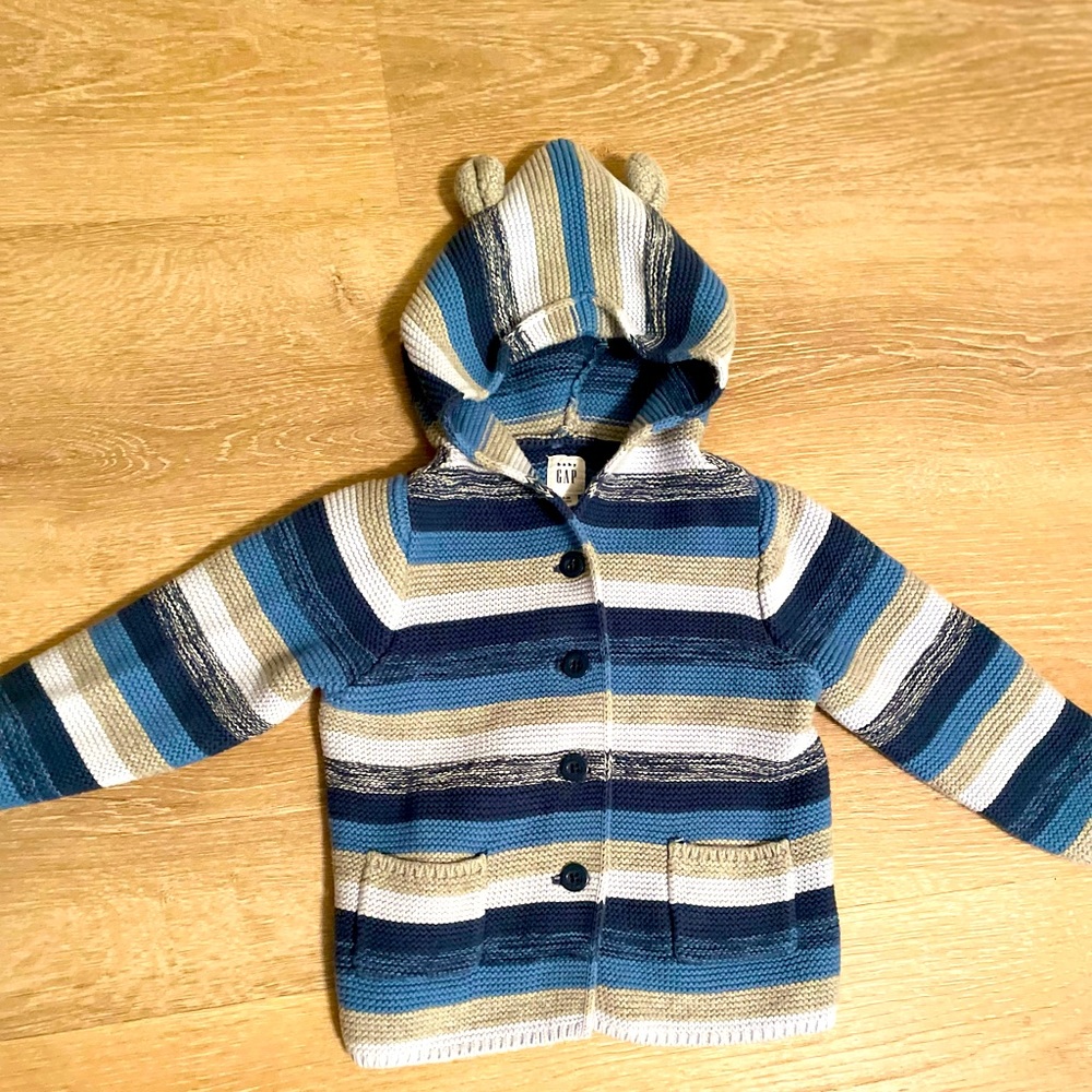 Baby Gap cotton jacket with hoodie and bear ears on the top.